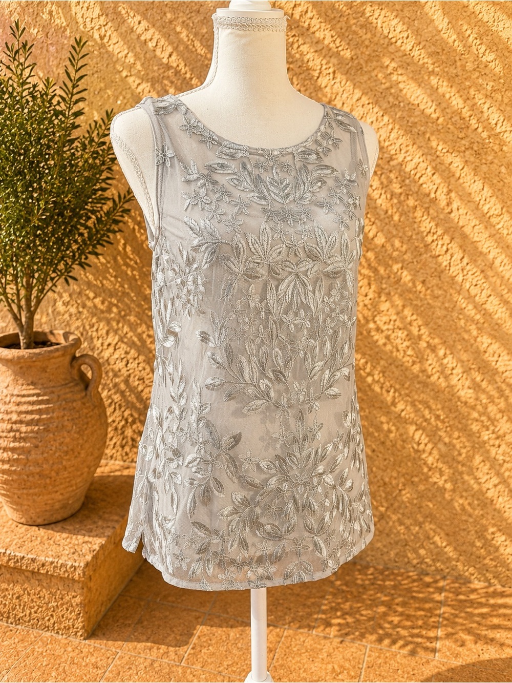 White House Black Market Silver Sheer Camisole